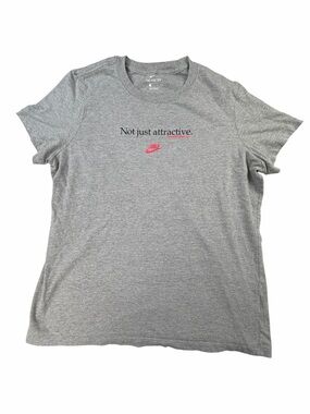 Y2K Nike Women’s “Not Just Attractive” Heather Grey Graphic Tee Size Large